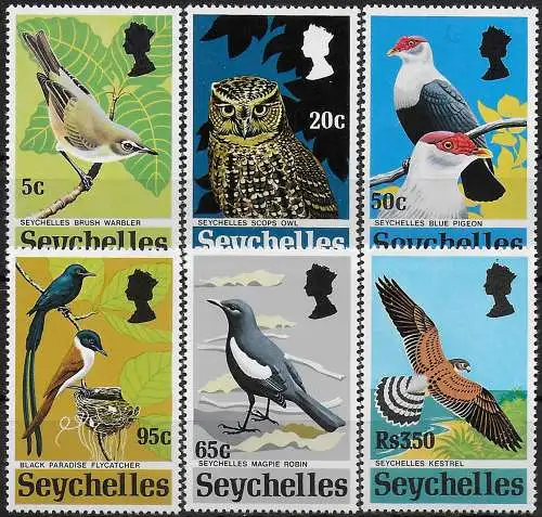 1972 Seychelles rare birds 6v. MNH SG n. 308/313