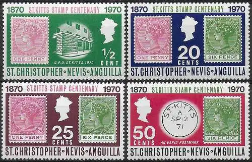 1970 St Christopher Stamp Centenary 4v. MNH SG n. 229/32