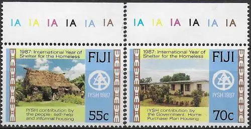 1987 Fiji international year of shelter 2v. MNH S.G. n. 759/60