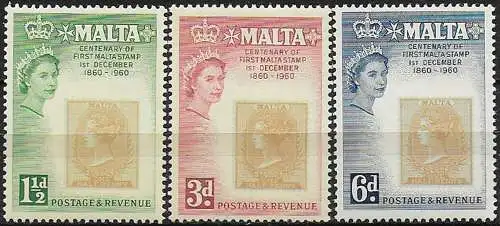 1960 Malta Stamp Centenary 3v. MNH SG n. 301/03