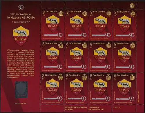 2017 San Marino 90 Roma Anniversary MS MNH Unificato n. 2560