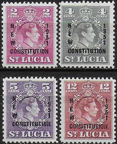 1951 St Lucia New Constitution 4v. MNH SG n. 167/70