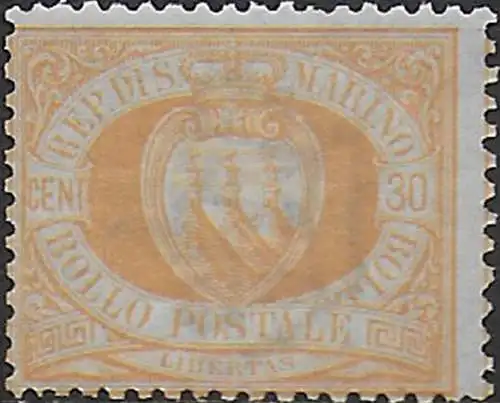 1892 San Marino 30c. light yellow mc MNH Sassone n. 16