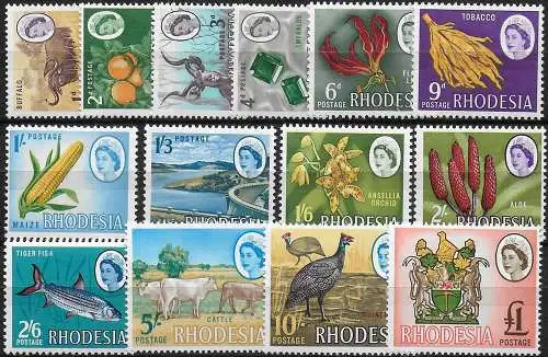1966-67 Rhodesia Pictorial 14v. MNH SG n. 374/87
