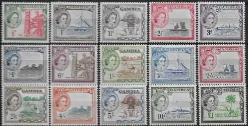 1953/59 Gambia Elizabeth II 15v. MNH SG n. 171/85