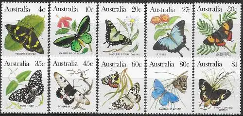 1983 Australia butterflies 10v. MNH Michel. n. 839/48