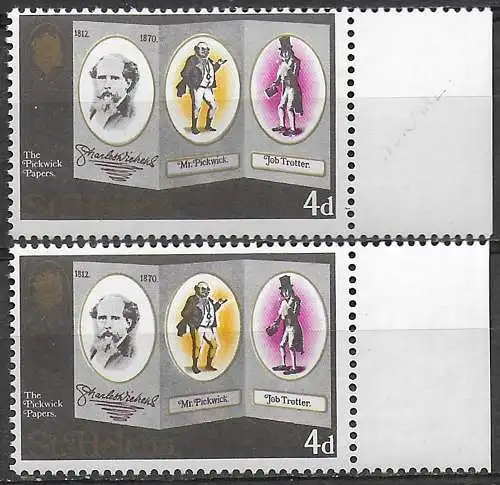 1970 St Helena Dickens 4d. yellow displaced MNH SG n. 249 variety