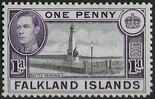 1938 Falkland Islands George VI 1d. black purple violet MNH SG n. 148a