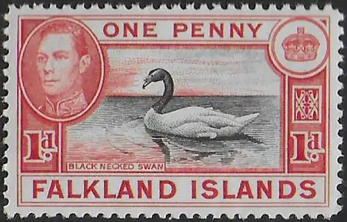 1938 Falkland Islands George VI 1d. black and carmin MNH SG n. 147