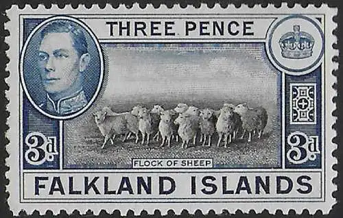 1938 Falkland Islands George VI 3d. black deep blue MNH SG n. 153a