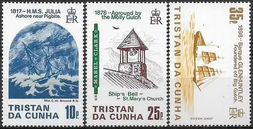 1985 Tristan da Cunha shipwrecks 3v. MNH SG. n. 386/88