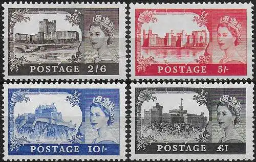 1958 Great Britain Castles 4v. Waterlow MNH Unificato n. 283/86