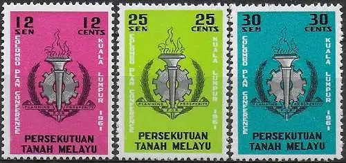 1961 Malayan Federation Colombo Plan 3v. MNH SG n. 20/22