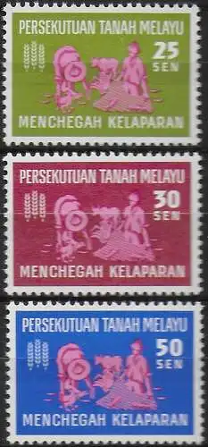 1963 Malayan Federation Freedom from Hunger 3v. MNH SG n. 32/34