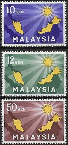 1963 Malaysia Federation Map 3v. MNH SG n. 1/3