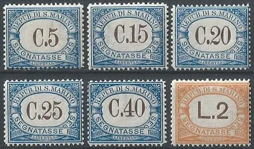 1939 San Marino postage due 6v. MNH Sassone n. 54/59