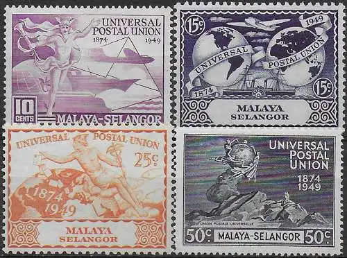 1949 Selangor UPU 75th Anniversary 4v. MNH SG n. 111/14