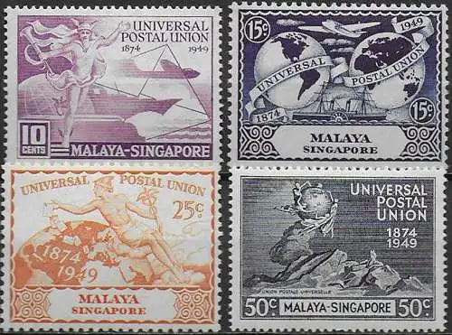 1949 Singapore UPU 75th Anniversary 4v. MNH SG n. 33/36