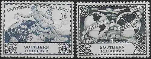 1949 Southern Rhodesia UPU 75th Anniversary 2v. MNH SG n. 68/69