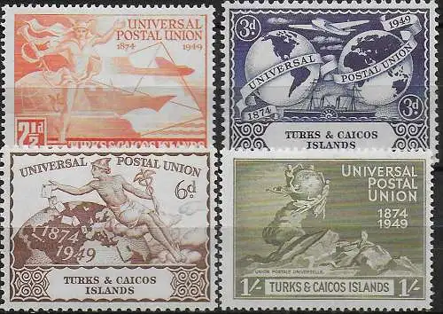 1949 Turks and Caicos UPU 75th Anniversary 4v. MNH SG n. 217/20