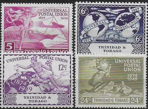 1949 Trinidad and Tobago UPU 75th Anniversary 4v. MNH SG n. 261/64