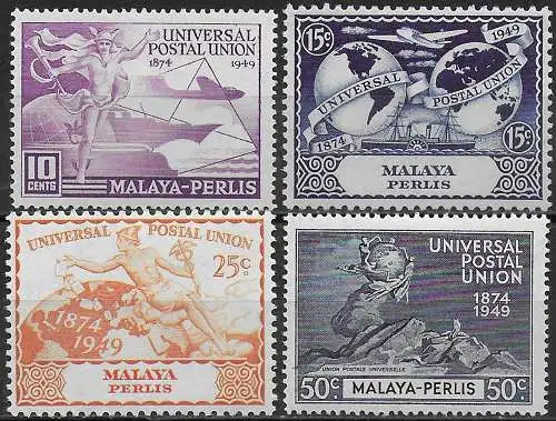 1949 Perlis UPU 75th Anniversary 4v. MNH SG. n. 3/6