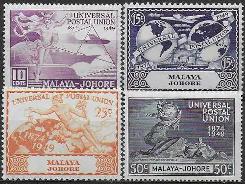 1949 Johore UPU 75th Anniversary 4v. MNH SG n. 148/51