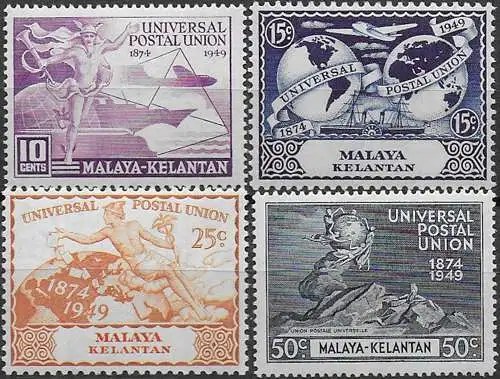 1949 Kelantan UPU 75th Anniversary 4v. MNH SG n. 57/60