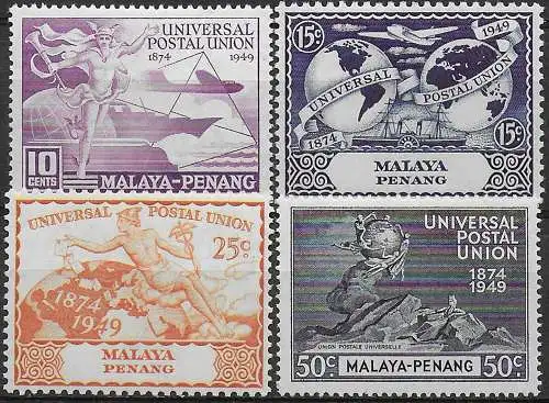 1949 Penang UPU 75th Anniversary 4v. MNH SG n. 23/26