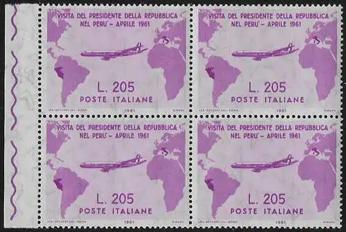 1961 Italia Gronchi rosa blocK of four MNH Sassone n. 921