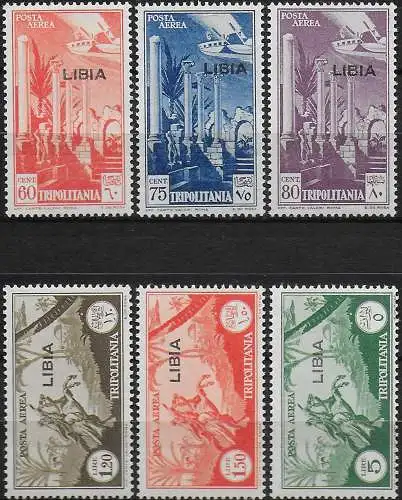 1940-41 Libia airmail 5v. overprinted MNH Sassone n. 46/51