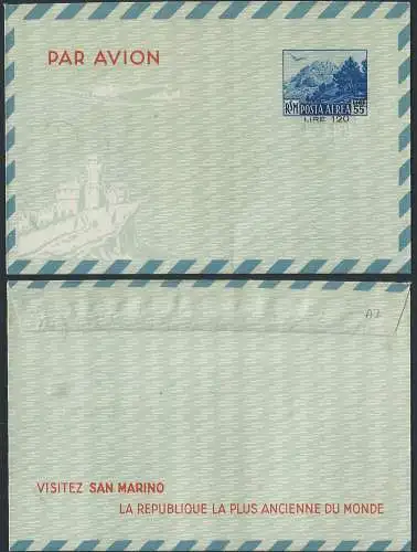 1951 San Marino Aerogrammi monte Titano L. 120 su L. 55 MNH Filagrano A7