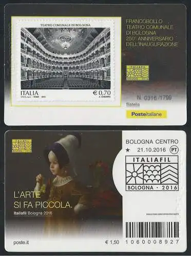 2016 Italia tessera filatelica Bolognafil OMAGGIO Unificato n. 1246A