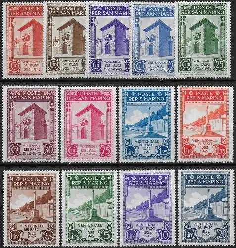 1943 San Marino XX Fasci 13v. NE MNH Sassone n. 240/52