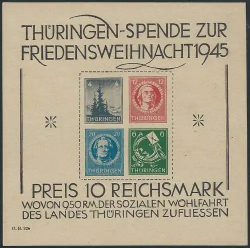 1945 Germania Turingia Natale MNH Unif BF n. 2A