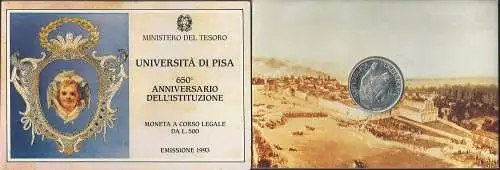 1993 Lire 500 Università di Pisa FDC in blister