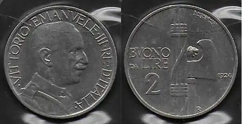 1924 Italia VE III Lire 2 Buono Fascio in nichelio SPL