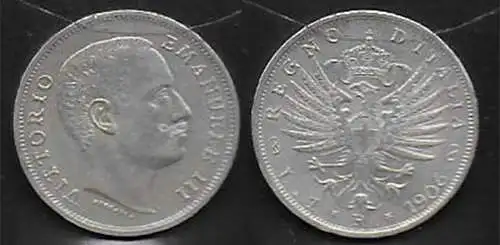 1906 Italia VE III Lire 1 Aquila Sabauda in argento SPL/FDC