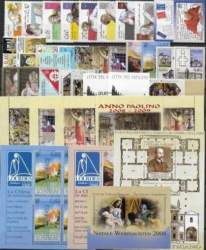 2008 Vaticano annata completa 29v+6MS+1 booklet MNH