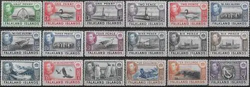 1938-50 Falkland Islands George VI 18v. MNH SG n. 146/63