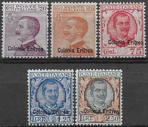 1928-29 Eritrea VE III 5v. overprinted bc MNH Sassone n. 123/27