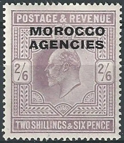 1907 Morocco Agencies Edward VII 2s.6d. dull purple MNH SG n. 38a