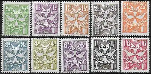 1968-70 Malta postage due Malta Cross 10v. MNH SG n. D32/41