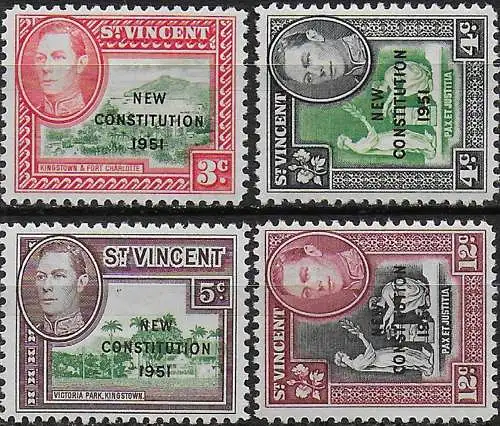 1951 St Vincent New Constitution 4v. MNH SG n. 184/87