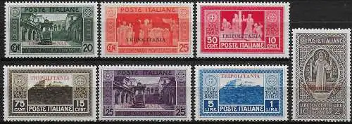 1929 Tripolitania Montecassino 7v. bc MNH Sassone n. 54/60