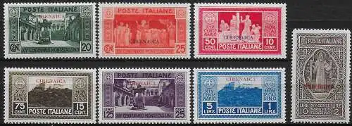 1929 Cirenaica Montecassino 7v. bc MNH Sassone n. 53/59