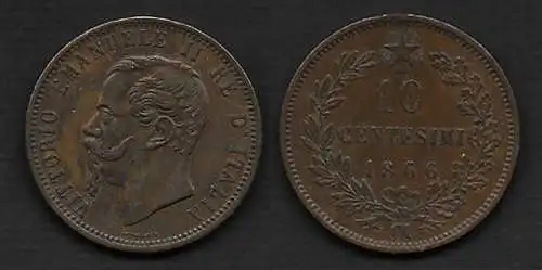 1866 Italia VE II 10c. in rame zecca Milano SPL