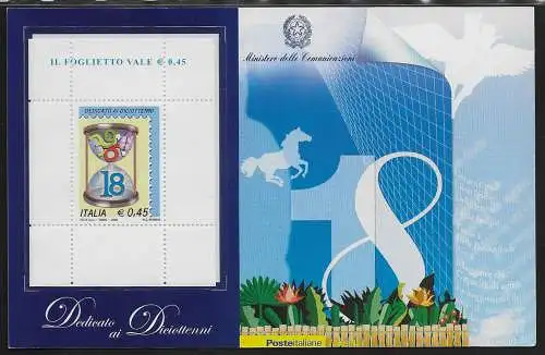 2006 Italia Foglietto Diciottenni azzurro MNH Unificato n. BFO 1