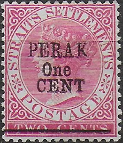 1891 Perak Malaysian States one CENT type 34 with bar MH SG n. 59