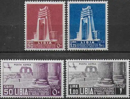 1937 Libia Libyan litoral road 4v. MNH Sassone n. 140/41+A